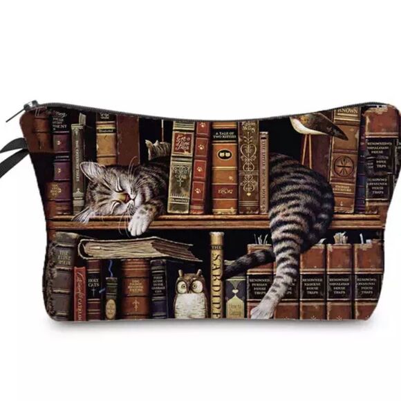 SCHOLARLY CAT COSMETIC BAG - Picture 1 of 1